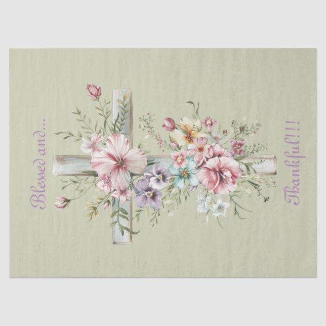 Elegantes Blumenkreuz Gesegnet und dankbar!! Seidenpapier (Vorderseite)