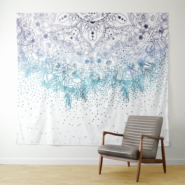 Elegantes Blumenmandala und Konfetti-Bild Wandteppich (Beispiel (Horizontal))