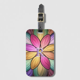 Elegantes Blumenmonogramm aus Buntglas Anfangsbuch Gepäckanhänger