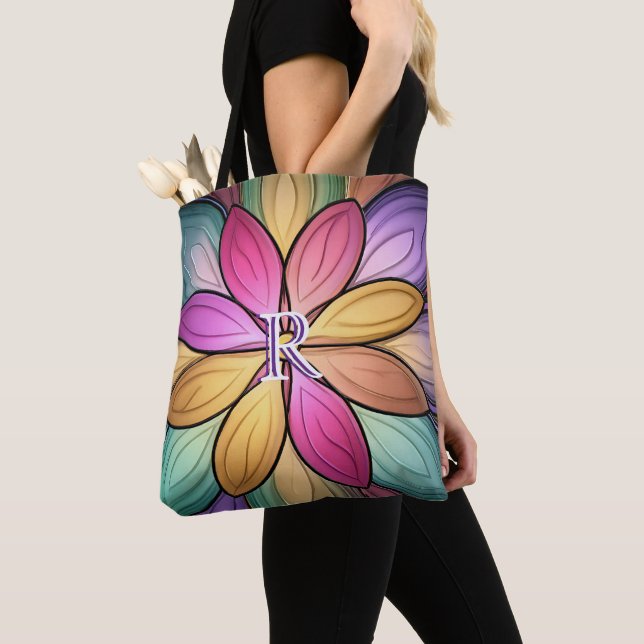 Elegantes Blumenmonogramm aus Buntglas Anfangsbuch Tasche (Von Nahem)