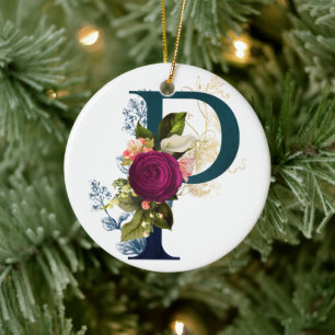 Elegantes Blumenmonogramm Buchstabe P Personalisie Keramik Ornament