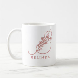Elegantes Blumenmonogramm Rosa Brautmug Kaffeetasse
