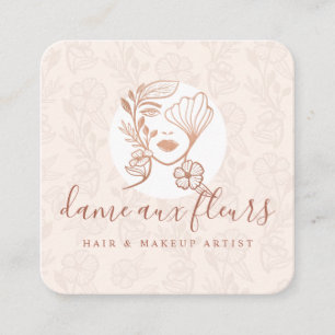Elegantes Blumenmotiv Frauenlogo Rosa Quadratische Visitenkarte