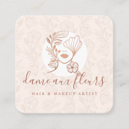 Elegantes Blumenmotiv Schönes Frauenlogo Rosa Quadratische Visitenkarte