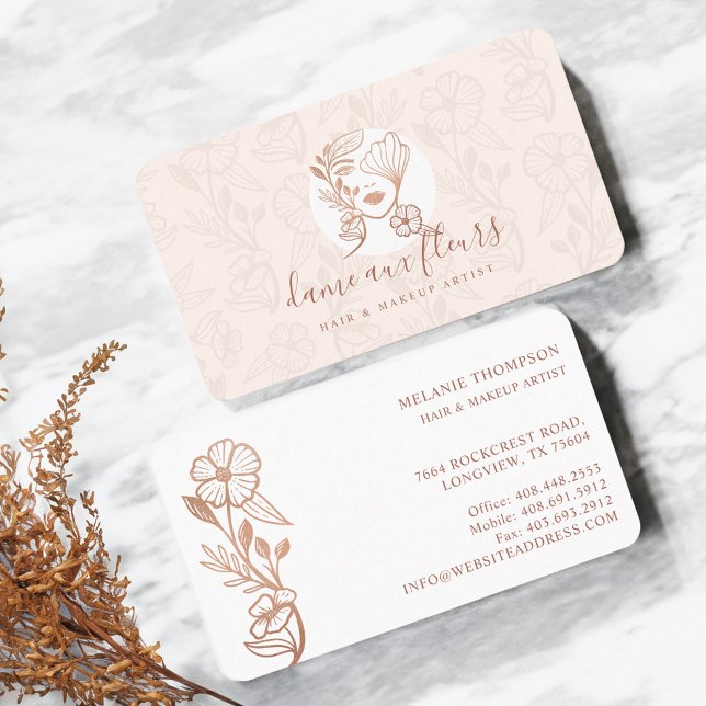 Elegantes Blumenmotiv Schönes Frauenlogo Rosa Visitenkarte (Elegant Floral Blooming Beauty Woman Logo Pink Business Card)