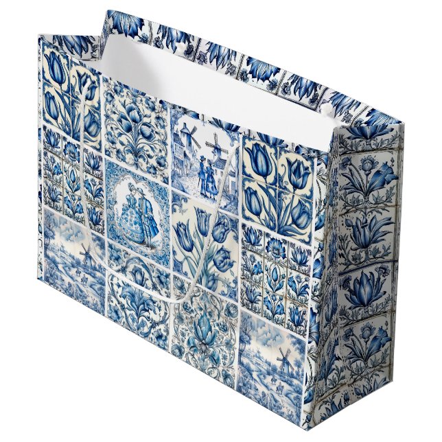 Elegantes Blumenmuseum Große Geschenktüte (Vorderseite Schrägansicht)