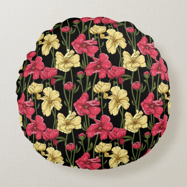 Elegantes Blumenmuster 2 Rundes Kissen (Vorderseite)