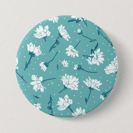 Elegantes Blumenmuster - Aquamarin & weiß botanisc Button