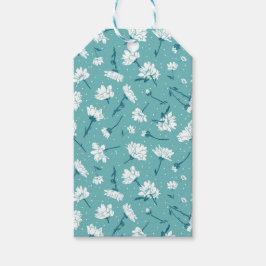Elegantes Blumenmuster - Aquamarin & weiß botanisc Geschenkanhänger