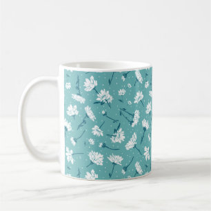 Elegantes Blumenmuster - Aquamarin & weiß botanisc Kaffeetasse