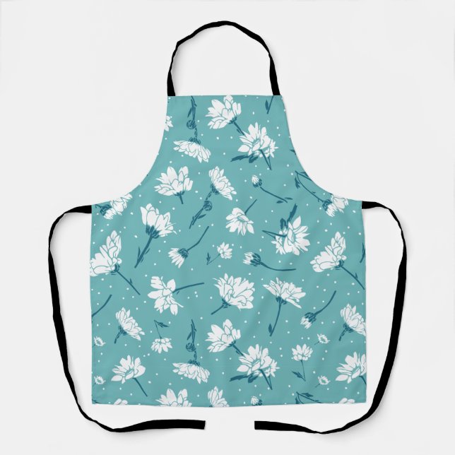 Elegantes Blumenmuster - Aquamarin & weiß botanisc Schürze (Vorderseite)