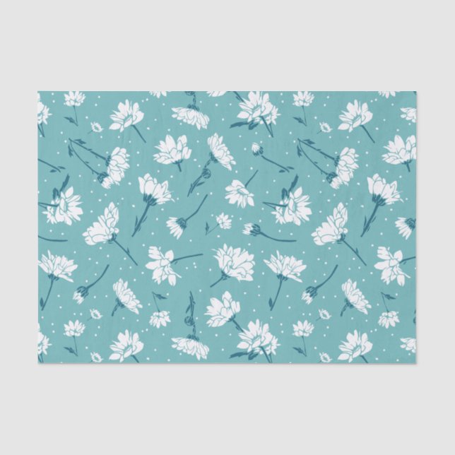 Elegantes Blumenmuster - Aquamarin & weiß botanisc Seidenpapier (Vorderseite)