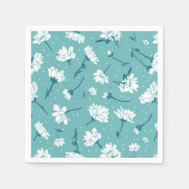 Elegantes Blumenmuster - Aquamarin & weiß botanisc Serviette
