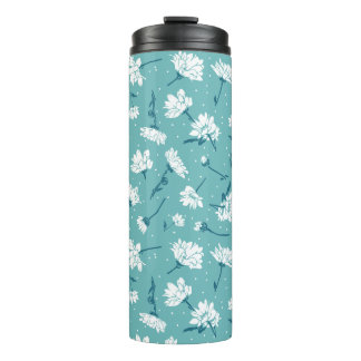 Elegantes Blumenmuster - Aquamarin & weiß botanisc Thermosbecher