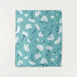 Elegantes Blumenmuster - Aquamarin & weiß botanisc Wandteppich
