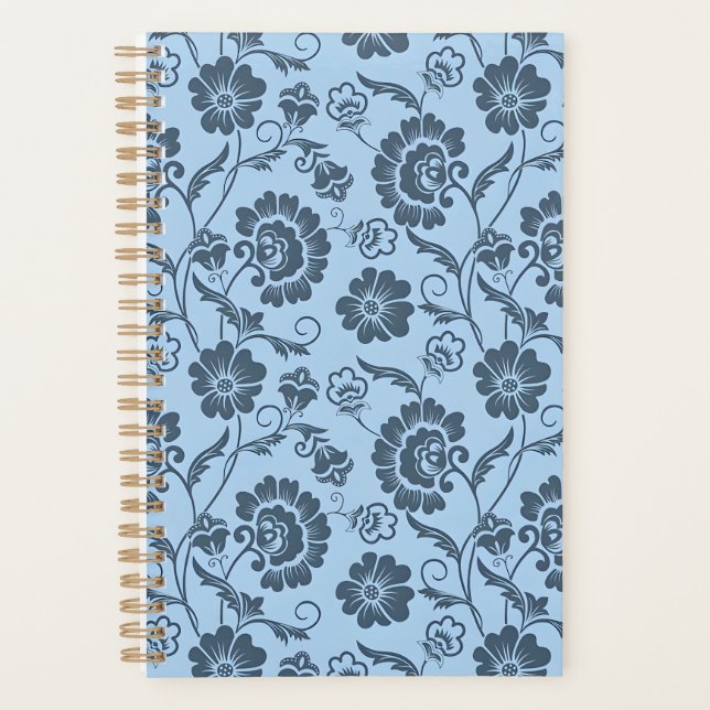 Elegantes Blumenmuster auf hellblauem Hintergrund Planer (Vorderseite)