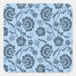 Elegantes Blumenmuster auf hellblauem Hintergrund Quadratischer Aufkleber