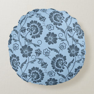 Elegantes Blumenmuster auf hellblauem Hintergrund Rundes Kissen