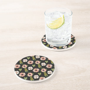 Elegantes Blumenmuster auf Schwarz Schicke Botan Getränkeuntersetzer