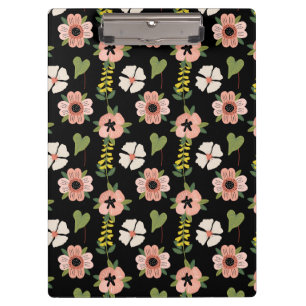 Elegantes Blumenmuster auf Schwarz   Schicke Botan Klemmbrett