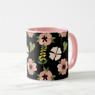 Elegantes Blumenmuster auf Schwarz Schicke Botan Tasse