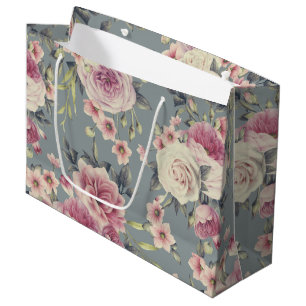 Elegantes Blumenmuster aus rosa Rosen und Blume Große Geschenktüte