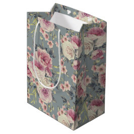 Elegantes Blumenmuster aus rosa Rosen und Blume Mittlere Geschenktüte