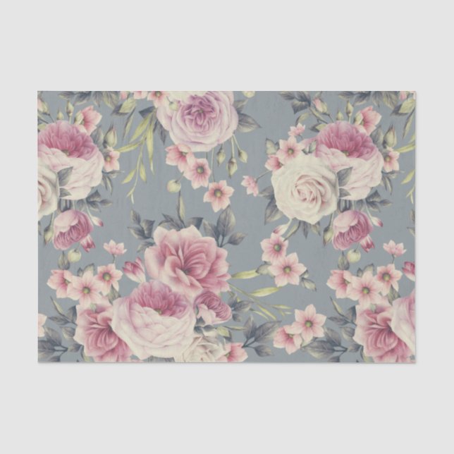 Elegantes Blumenmuster aus rosa Rosen und Blume Seidenpapier (Vorderseite)