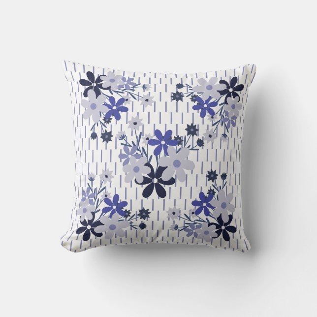 Elegantes Blumenmuster blau lila violett Kissen (Vorderseite)