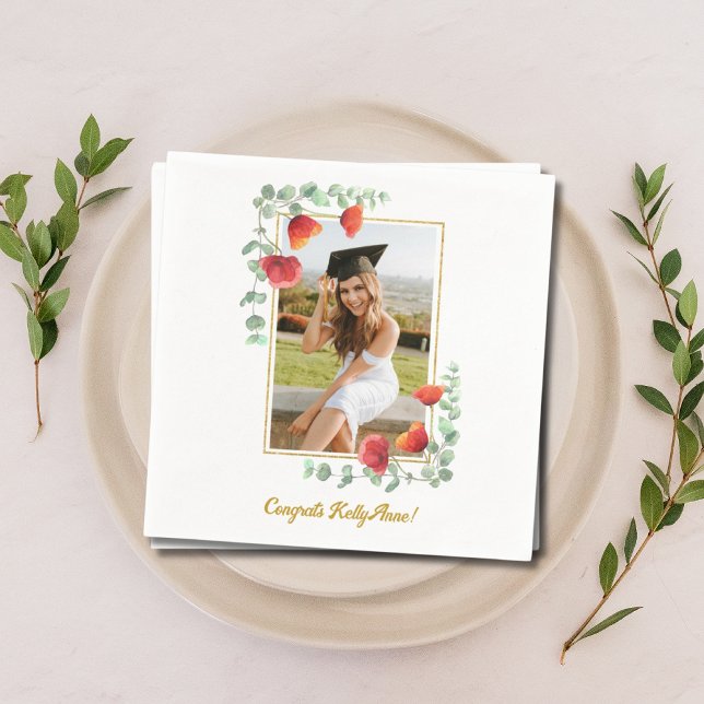 Elegantes Blumenmuster Custom Foto Abschluss Napki Serviette (Elegant Floral Custom Photo Graduation Napkins
)