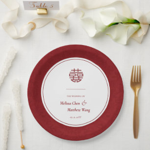 Elegantes Blumenmuster Double Xi Chinesische Hochz Pappteller