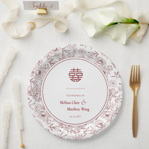Elegantes Blumenmuster Double Xi Chinesische Hochz Pappteller