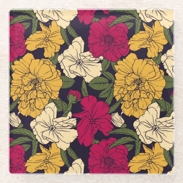 Elegantes Blumenmuster Glasuntersetzer (Vorderseite)