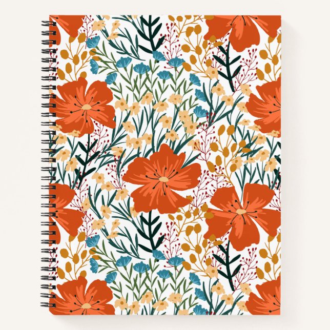 Elegantes Blumenmuster in Aquarellfarben Notizbuch (Vorderseite)