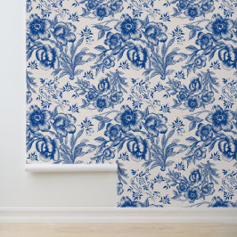 Elegantes Blumenmuster in Blau und Weiß Tapete
