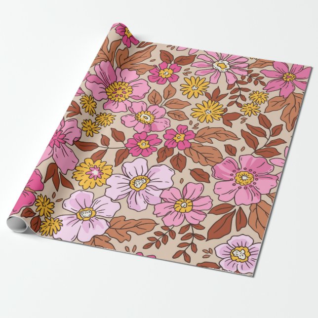 Elegantes Blumenmuster in kleinen Hand gezeichnet  Geschenkpapier (Ungerollt)