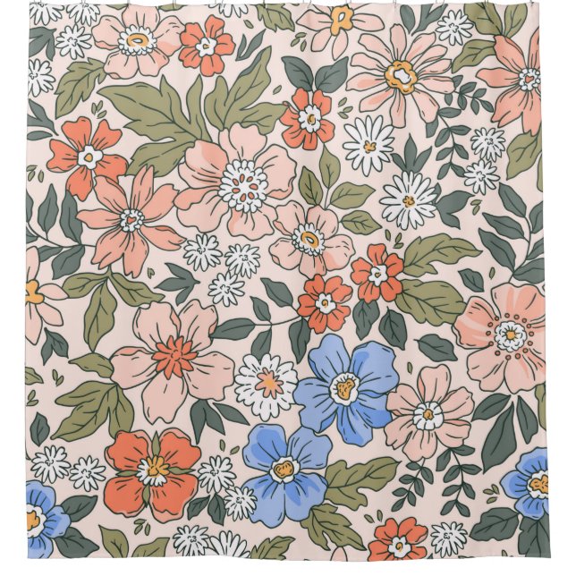 Elegantes Blumenmuster in kleinen handgezeichnet B Duschvorhang (Vorderseite)