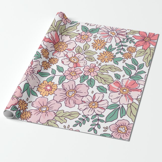 Elegantes Blumenmuster in kleiner Hand gezeichnet  Geschenkpapier (Ungerollt)