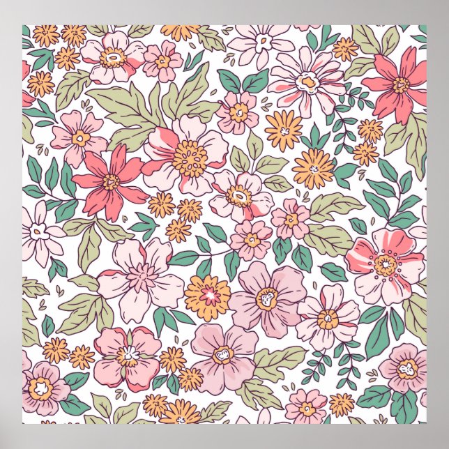 Elegantes Blumenmuster in kleiner Hand gezeichnet  Poster (Vorne)