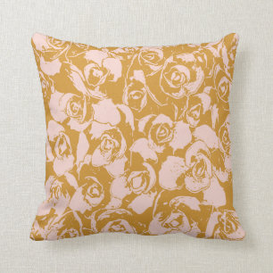 Elegantes Blumenmuster in Rosa und Senfgelb Kissen