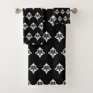Elegantes Blumenmuster in Schwarz und Weiß Badhandtuch Set