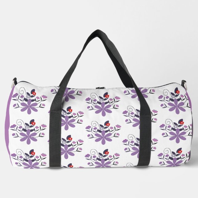 Elegantes Blumenmuster lila violett grau Duffle Bag (Vorderseite)