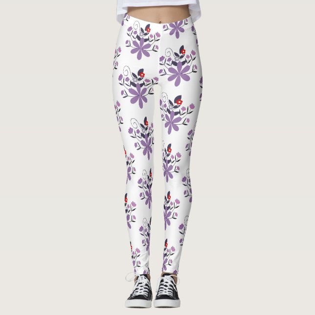 Elegantes Blumenmuster lila violett grau Leggings (Vorderseite)
