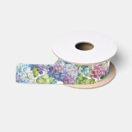 Elegantes Blumenmuster mit blauem Rosa Hydrangea-M Satinband