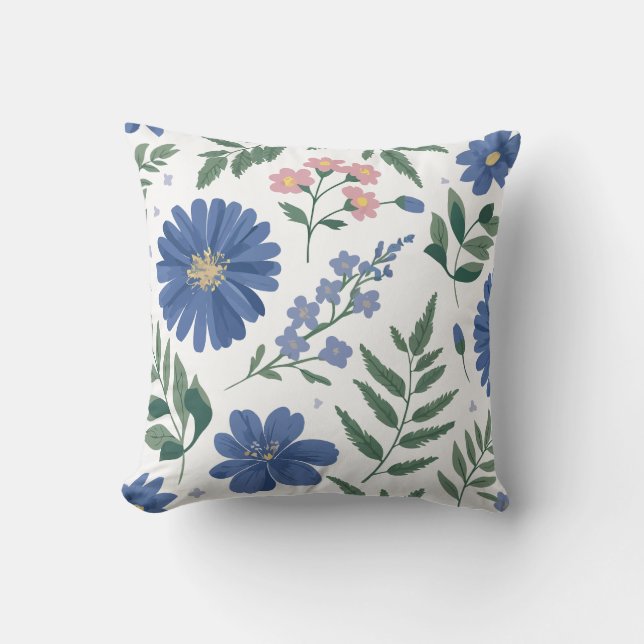 Elegantes Blumenmuster mit frischen Pflanzen Kissen (Vorderseite)