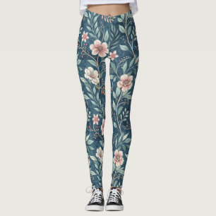 Elegantes Blumenmuster mit rosa und cremefarbenen  Leggings