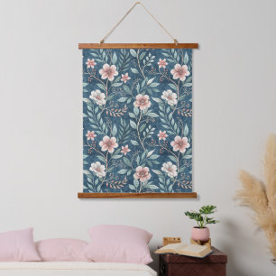 Elegantes Blumenmuster mit rosa und cremefarbenen Wandteppich Mit Holzrahmen
