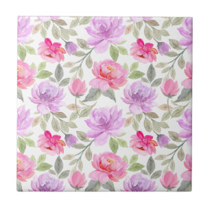 Elegantes Blumenmuster mit roten und blauen Blätte Fliese