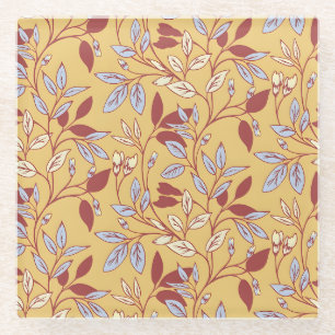 Elegantes Blumenmuster mit roten und blauen Blätte Glasuntersetzer