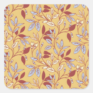 Elegantes Blumenmuster mit roten und blauen Blätte Quadratischer Aufkleber